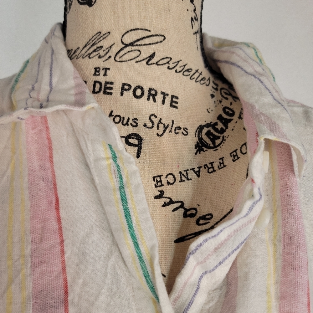 Madewell Sz S Linen Blend Top Button Up Rainbow Striped Multicolor Coastal - Picture 2 of 6